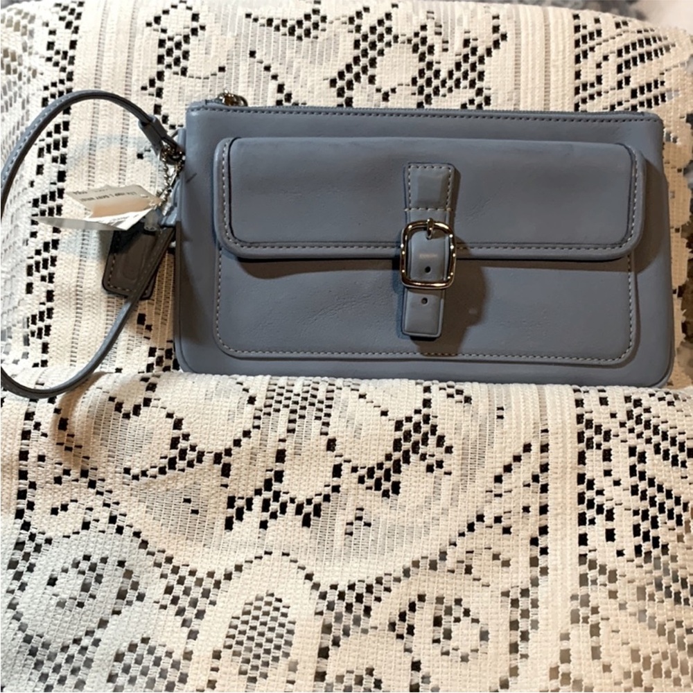 NWT Coach Leather Buckle Soho Skinny Wristlet Sky Blue